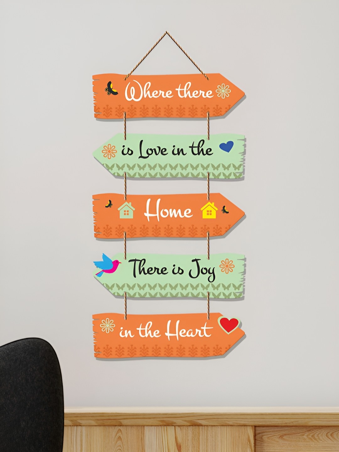 

ArtVibes Orange Coloured & Green Home Quotes Printed Wall Hanging