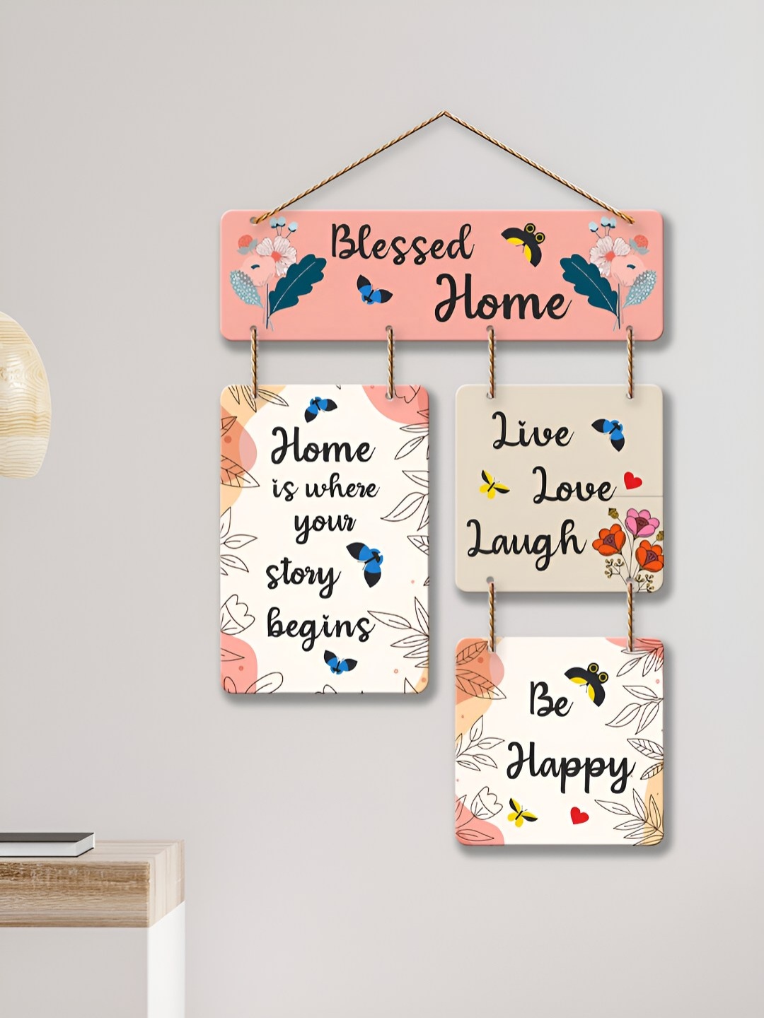 

ArtVibes Pink & White Blessed Home Printed Wooden Wall Hanging