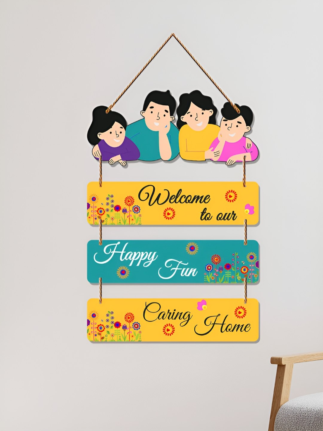 

ArtVibes Green & Yellow Welcome Home Printed Wall Hanging