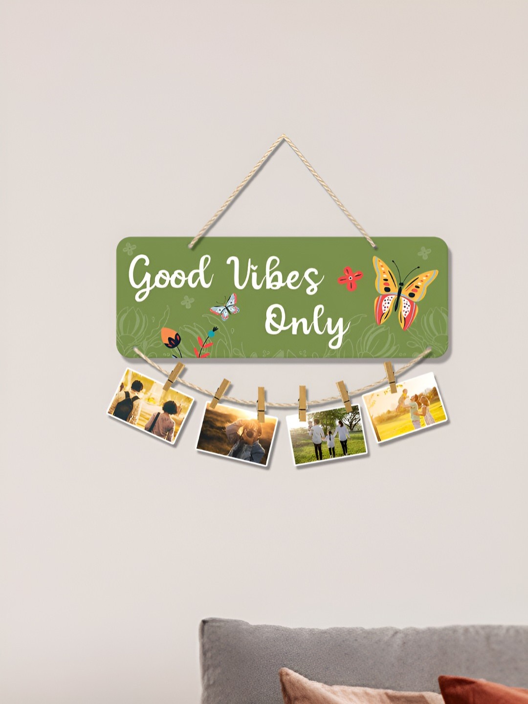 

ArtVibes Green & White Good Vibes Printed Wooden Hanging Wall Decor