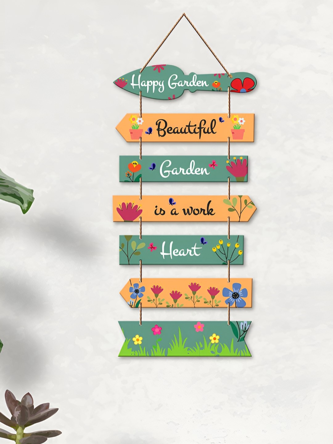 

ArtVibes Green & Orange Coloured Beautiful Garden Printed Wooden Hanging Wall Decor