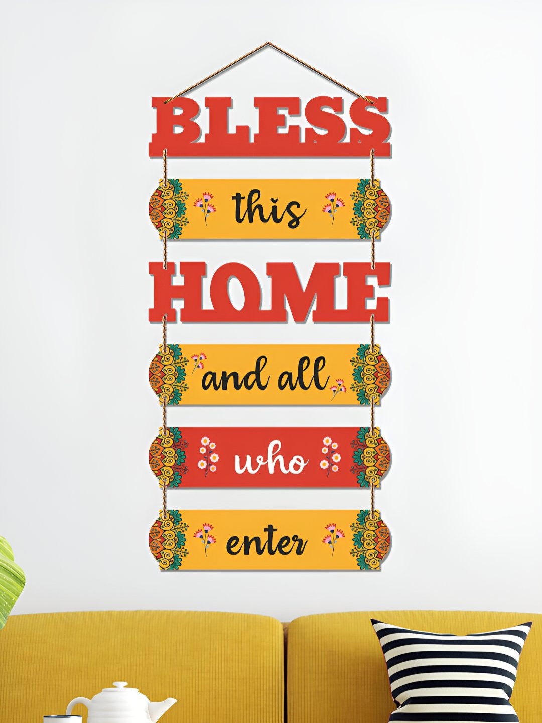 

ArtVibes Red & Yellow Bless This Home Printed Hanging Wall Decor