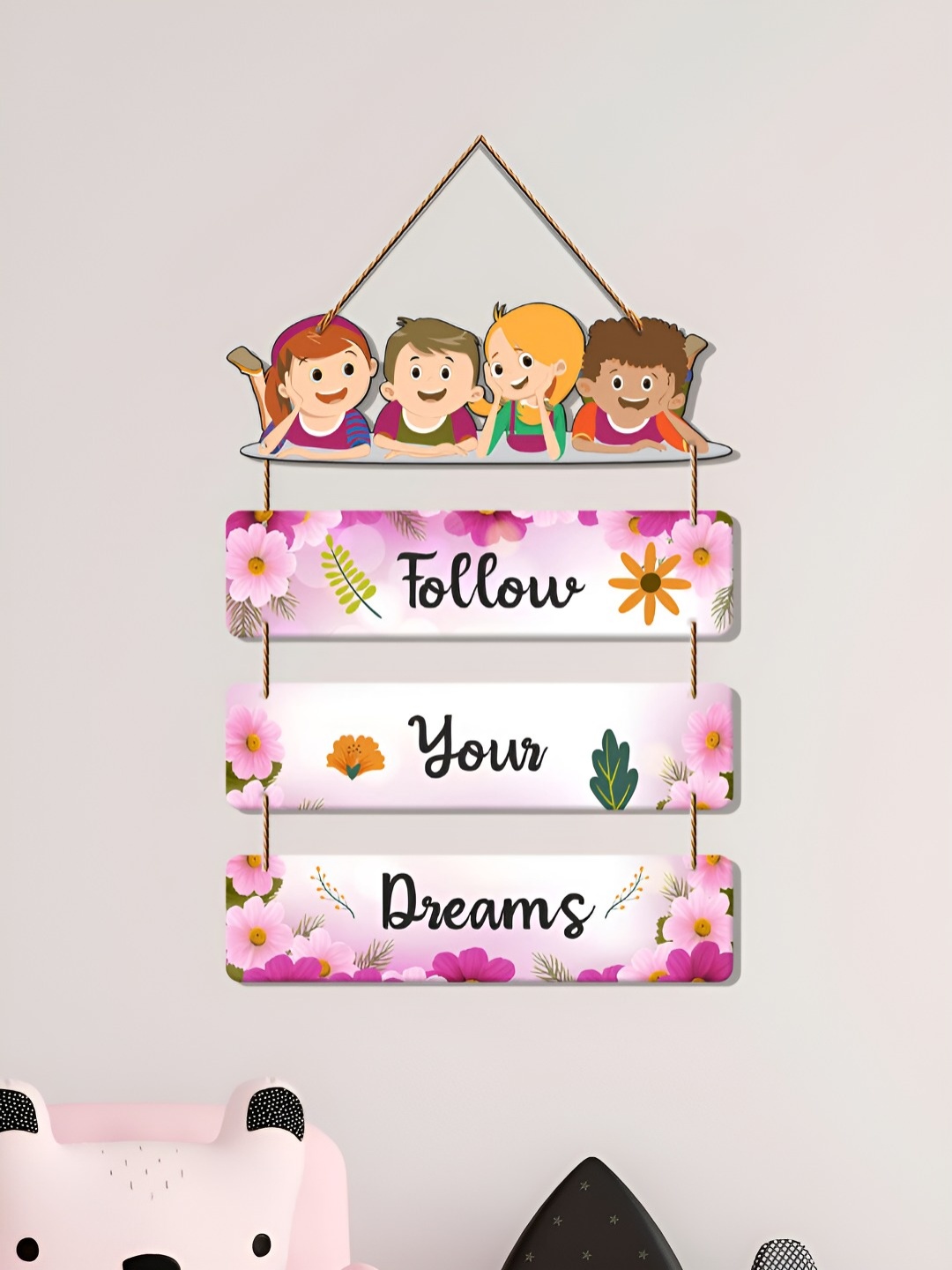 

ArtVibes Pink & White Motivational Quotes Painted Wooden Hanging Wall Decor