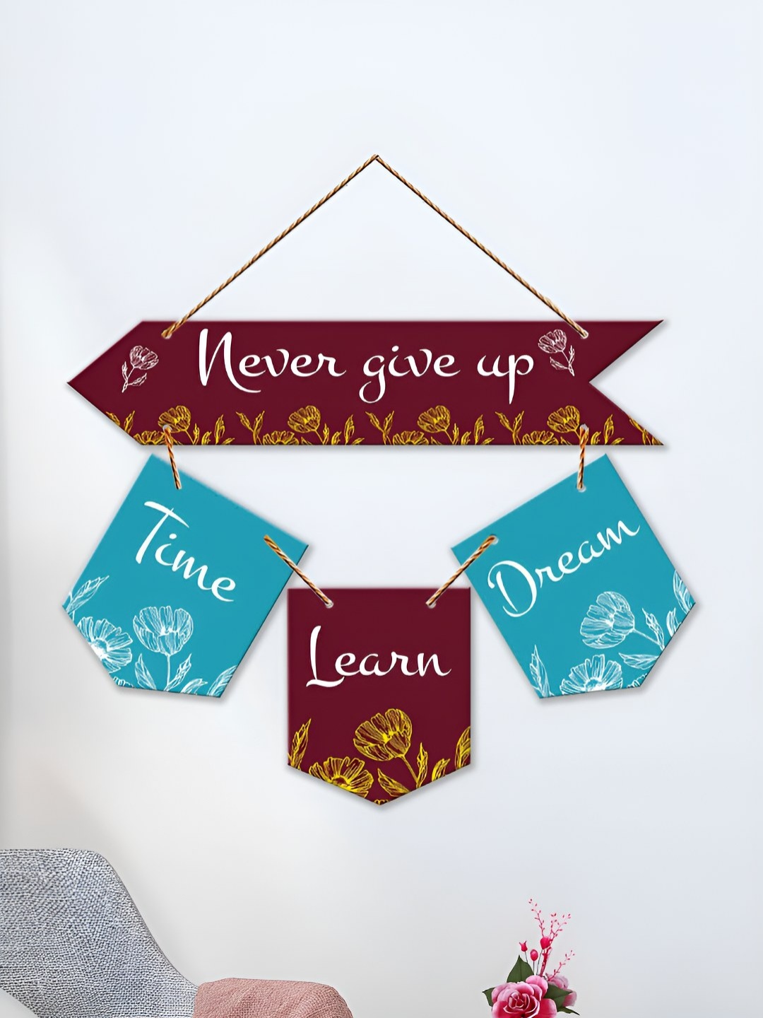 

ArtVibes Blue & Maroon Motivational Quotes Printed Wooden Wall Hanging