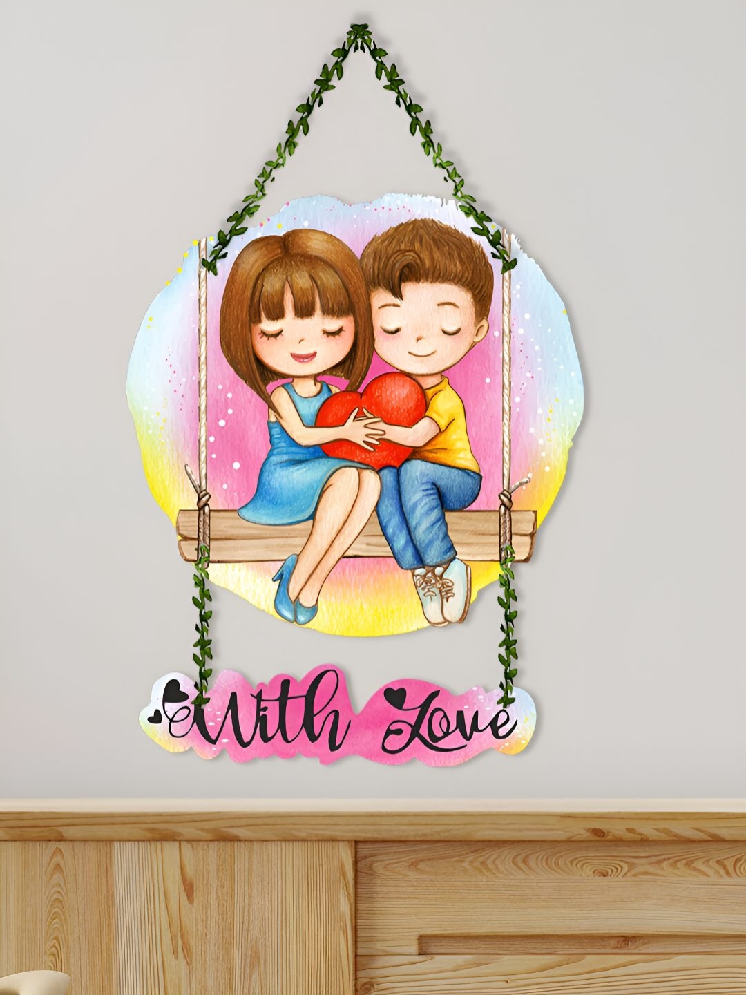 

ArtVibes Pink & Blue Cute Couple Printed Wall Hanging