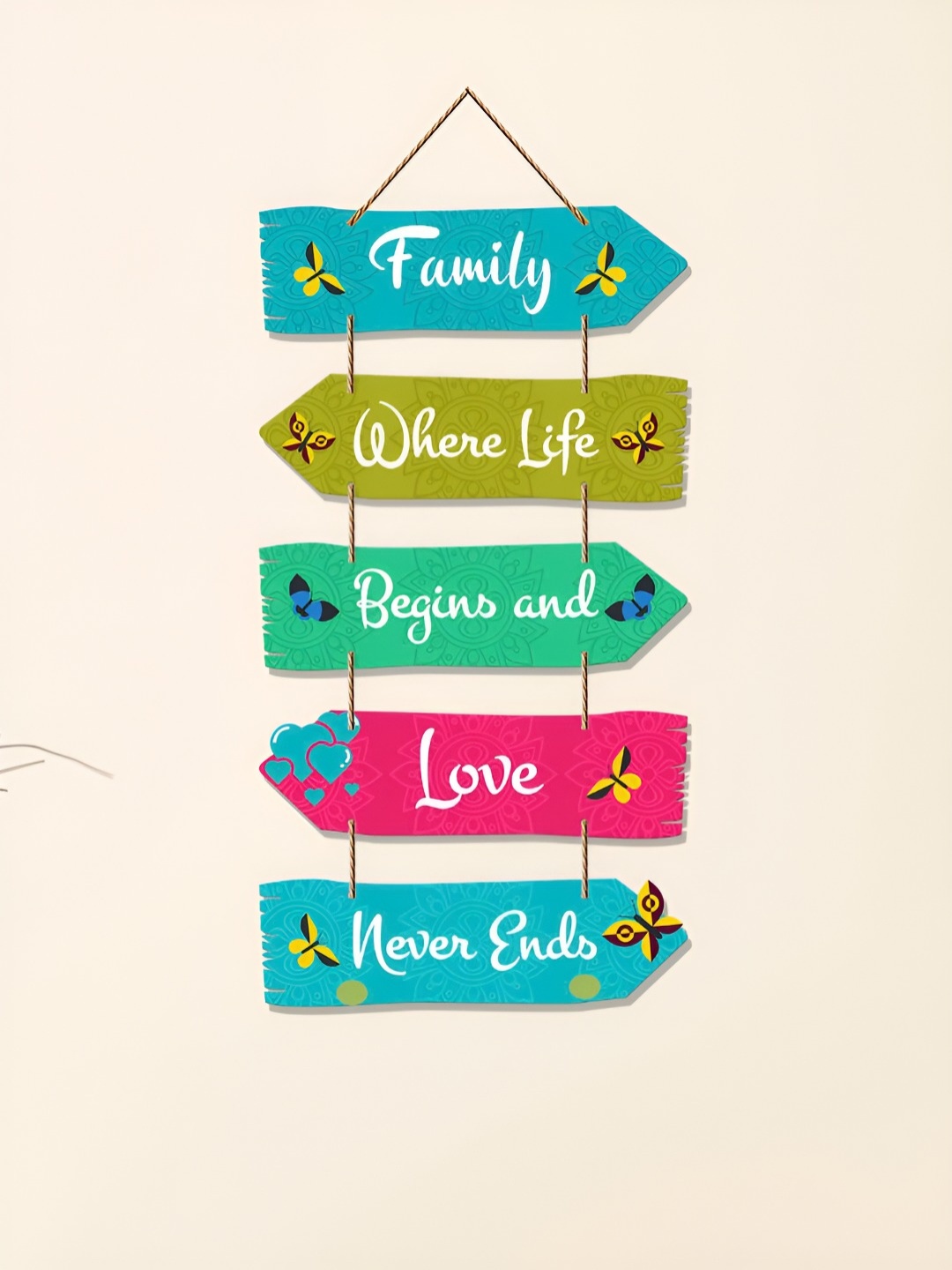 

ArtVibes Blue & Green Family Quotes Painted Wooden Wall Hanging