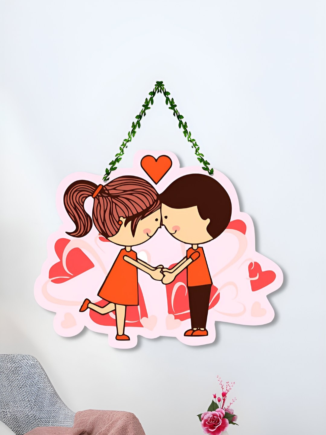 

ArtVibes Pink & Red Animated Couple Wooden Wall Hanging