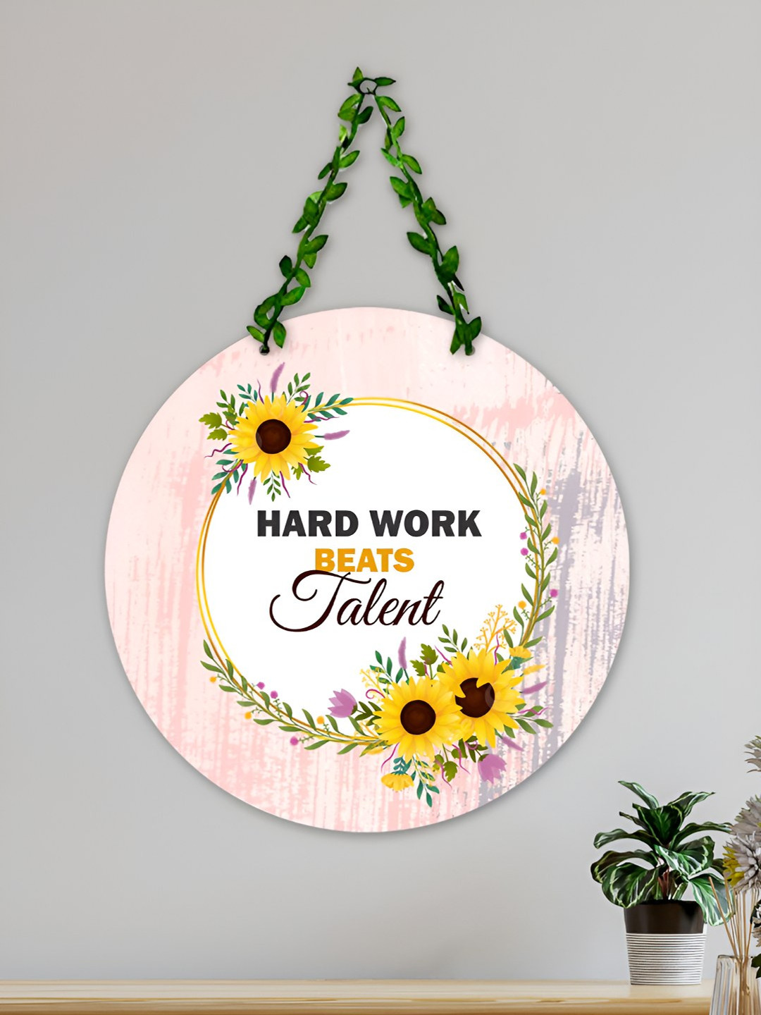 

ArtVibes Pink & White Hardwork Beats Printed Hanging Wall Decor