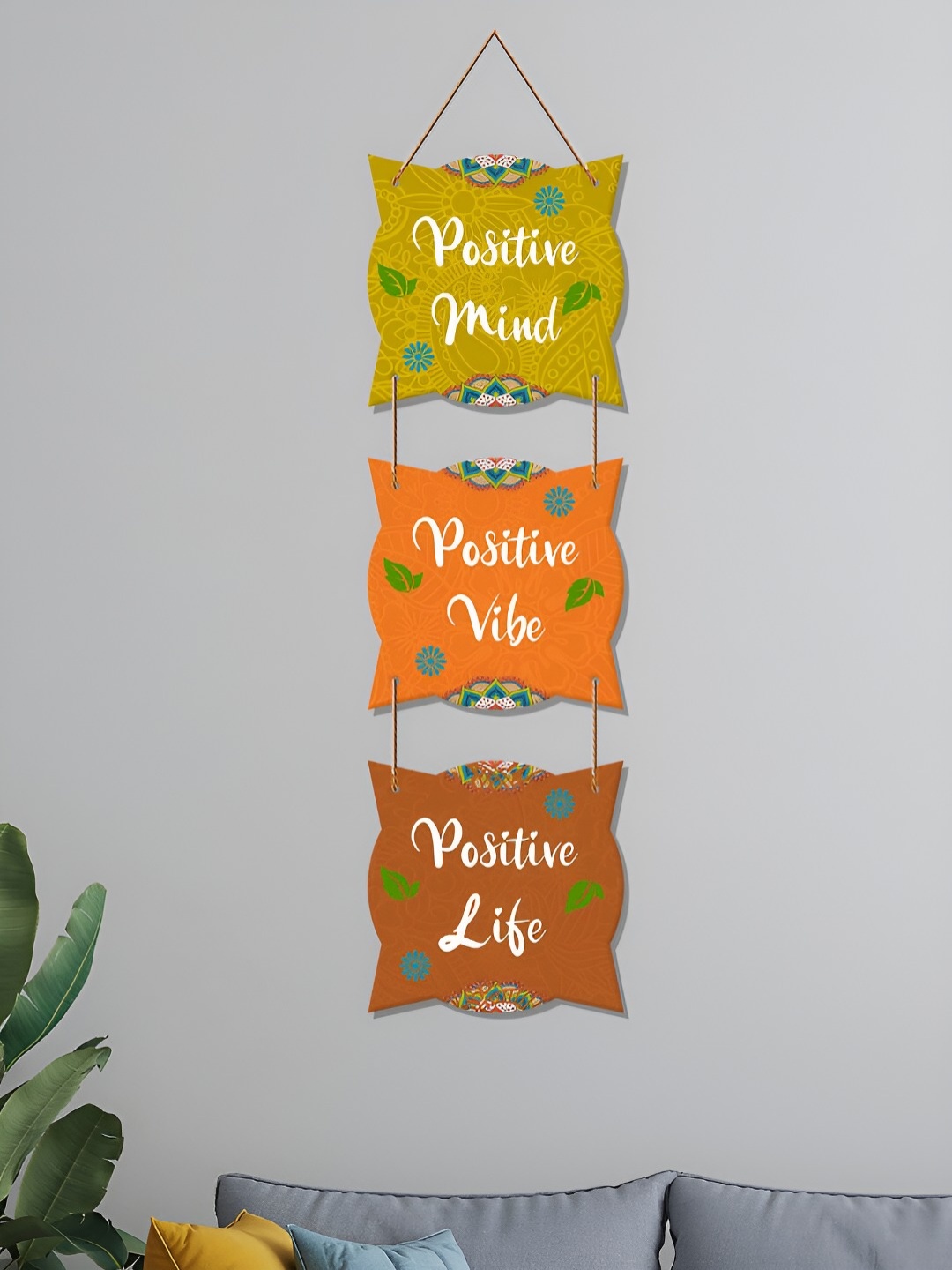

ArtVibes Green & Orange Coloured Positive Mind Quotes Printed Wooden Hanging Wall Decor