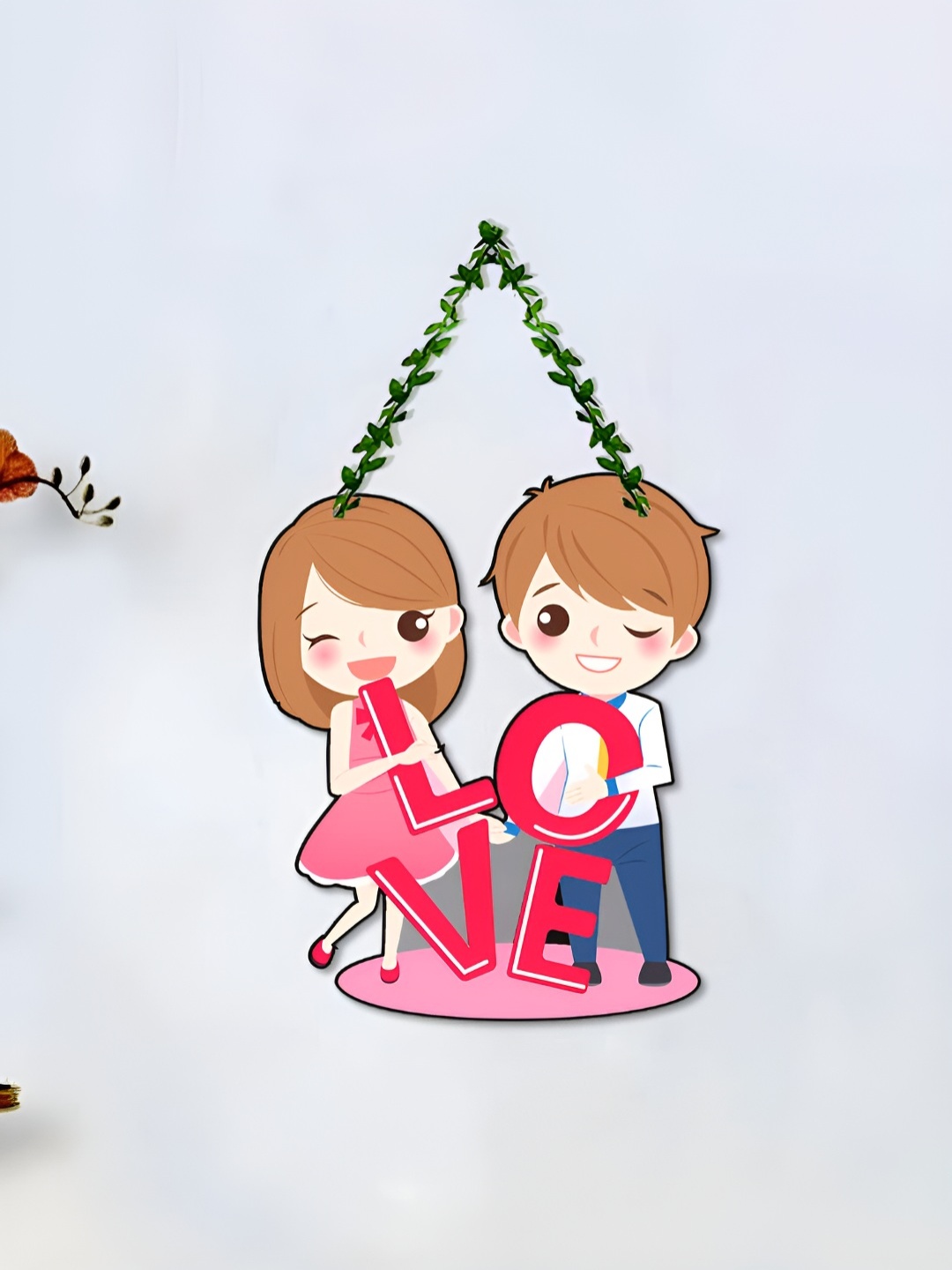 

ArtVibes Pink & Green Printed Love Wooden Hanging Wall Decor