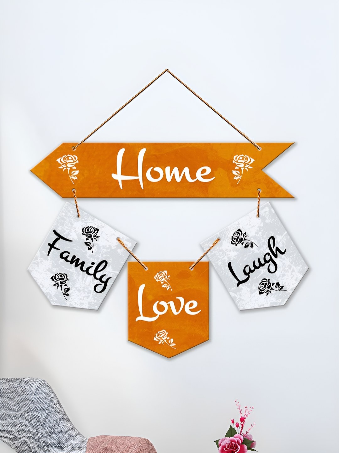 

ArtVibes Orange & Grey Home Quotes Painted Wooden Hanging Wall Decor