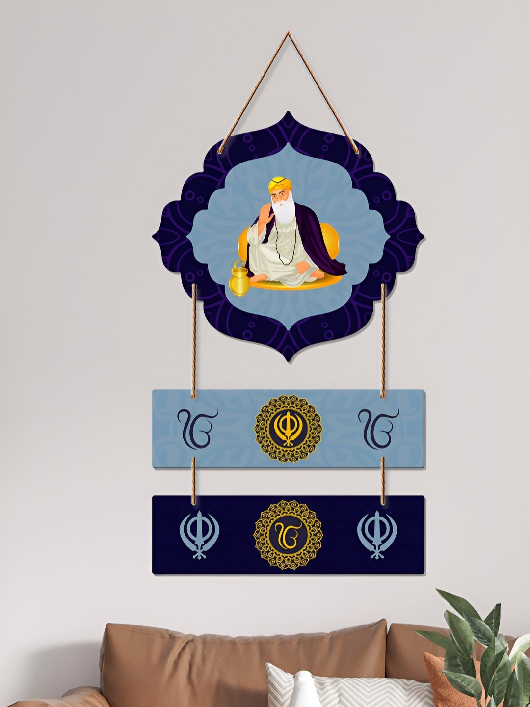 

ArtVibes Blue Guru Nanak Dev Printed Wooden Wall Hanging