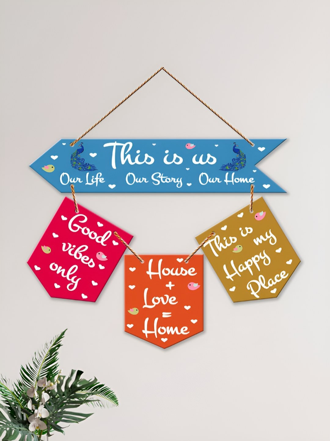 

ArtVibes Yellow & Red Typography Printed Wall Hanging, Blue