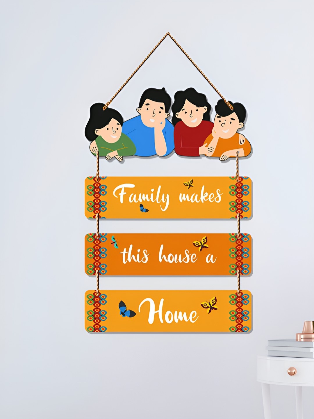 

ArtVibes Yellow & Blue Family Quote Printed Wooden Wall Hanging