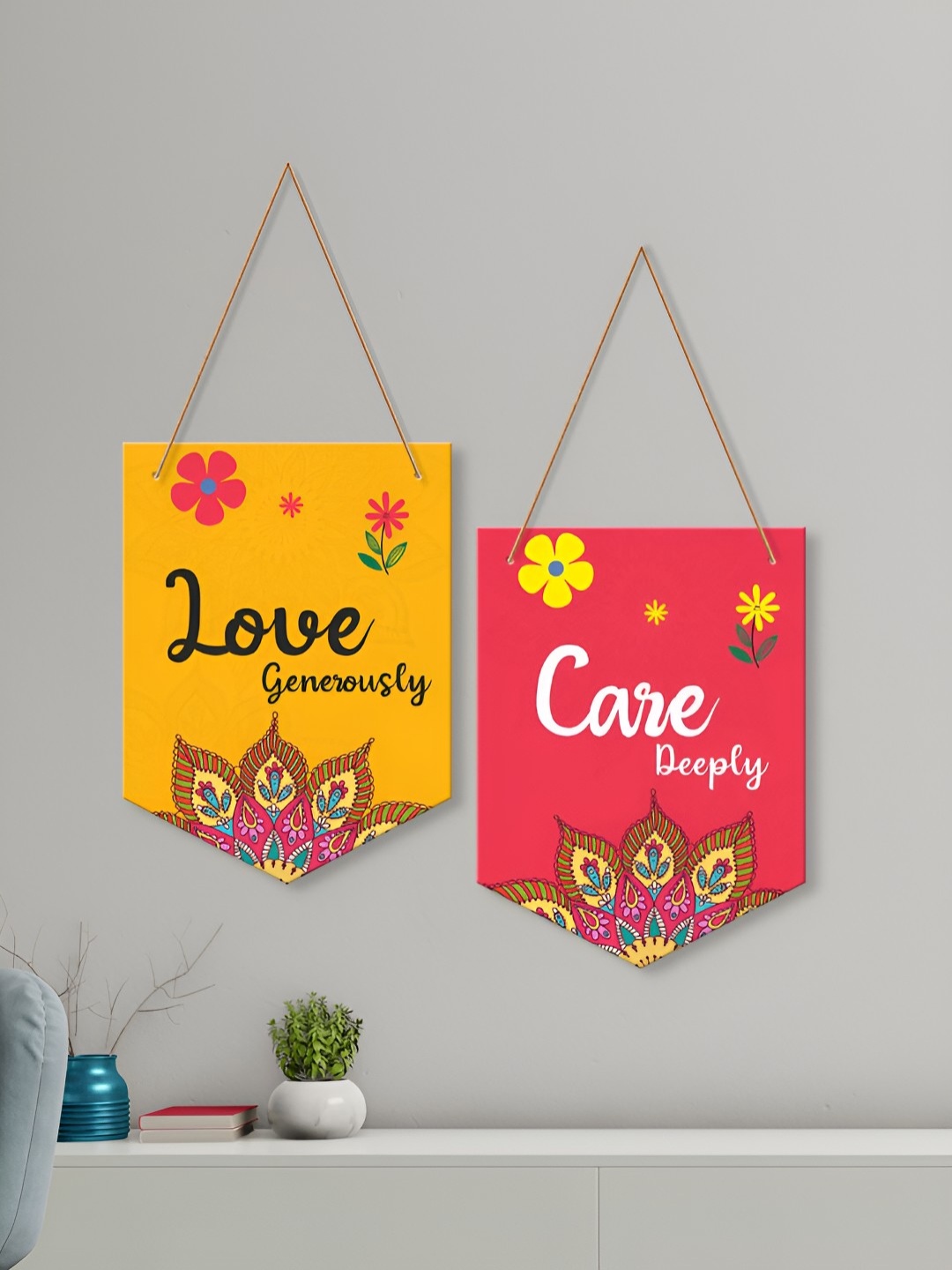 ArtVibes Yellow Love Quotes Painted Wooden Wall Hanging