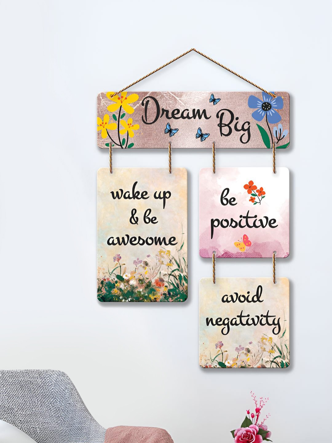 

ArtVibes Purple & Yellow Motivational Quotes Wooden Hanging Wall Decor