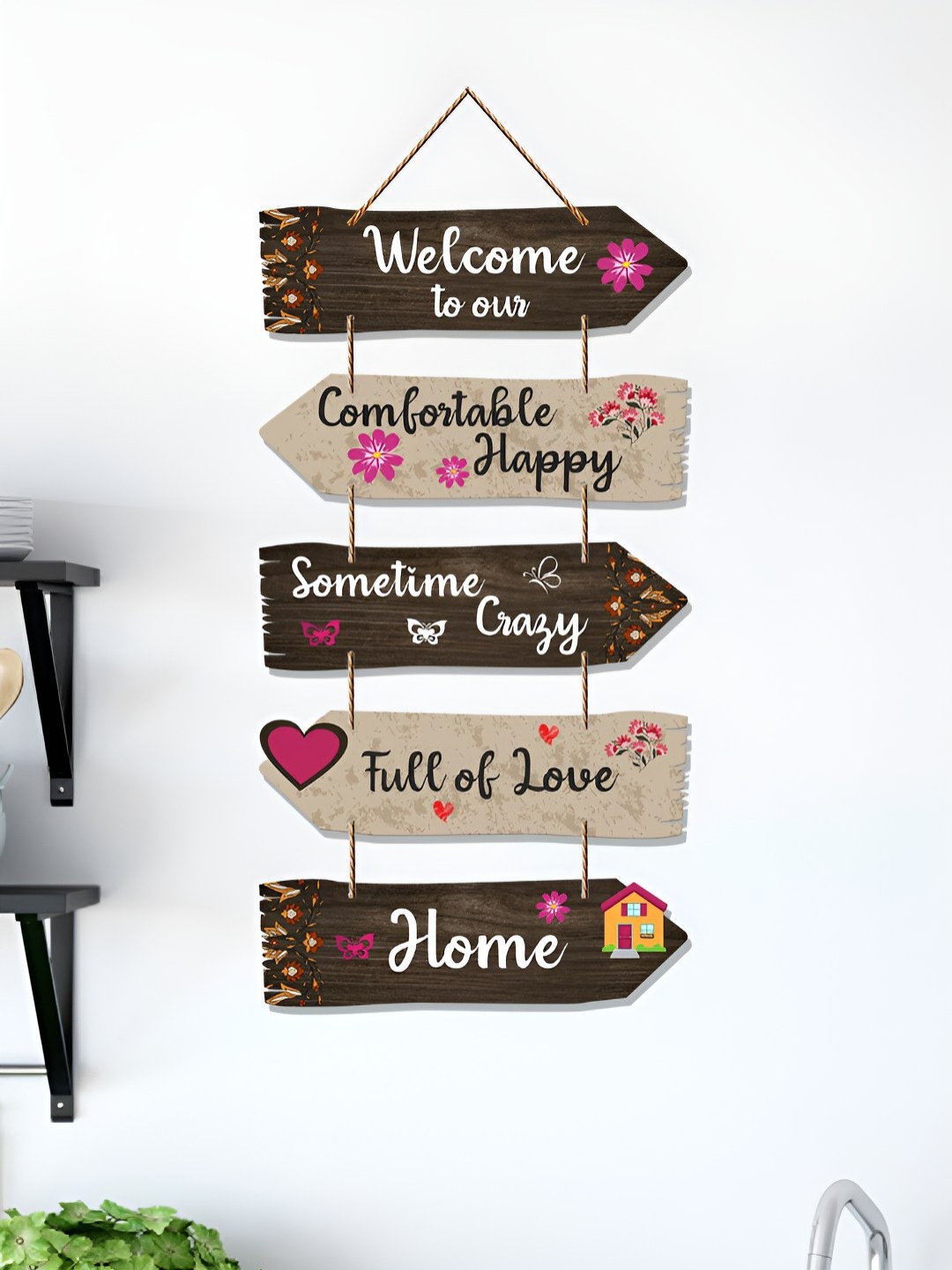 

ArtVibes Brown & Beige Welcome Home Quotes Wooden Hanging Wall Decor