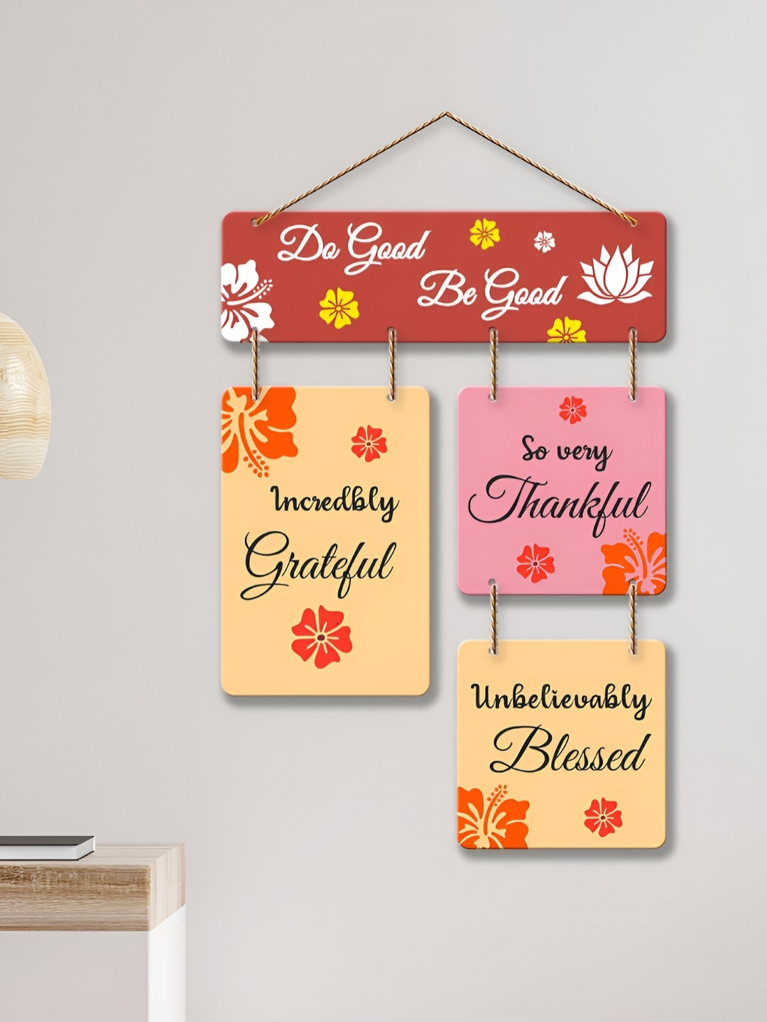 

ArtVibes Pink & Yellow Motivational Quotes Painted Wooden Wall Hanging