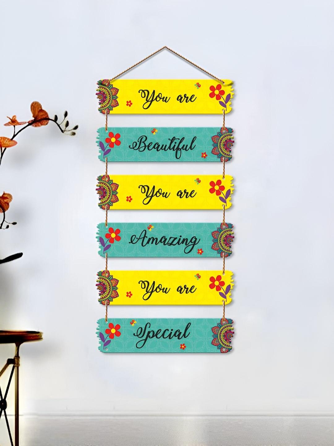 ArtVibes Green & Yellow Motivational Quotes Painted Wooden Wall Hanging