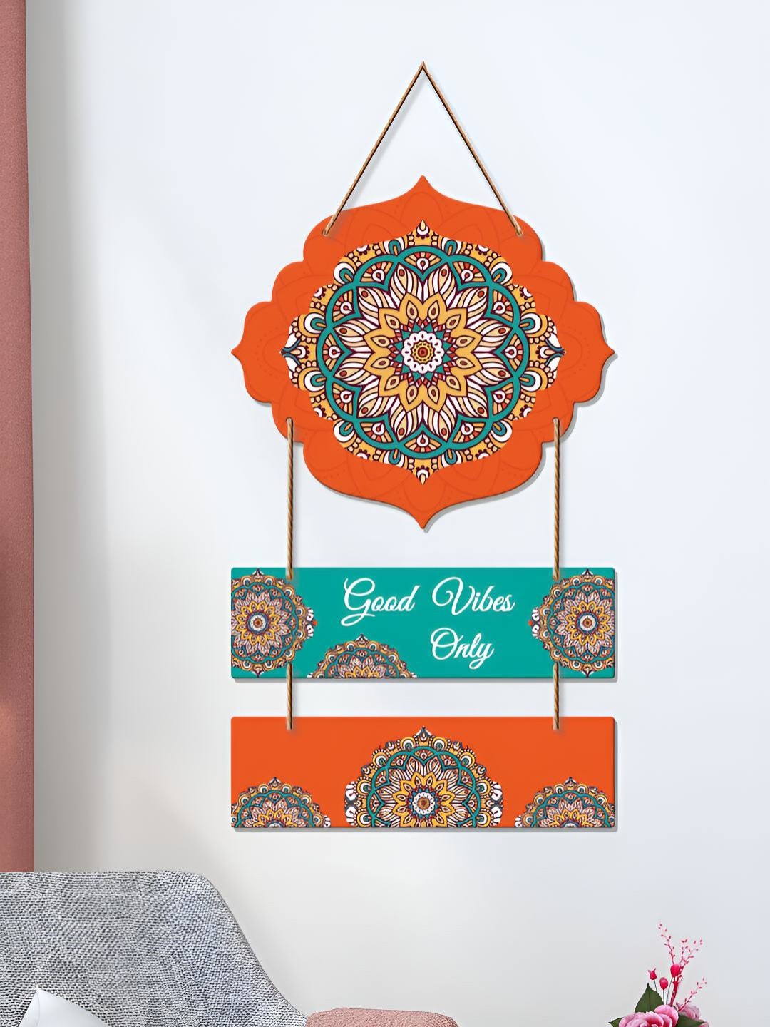 

ArtVibes Orange & Blue Motivational Quotes Painted Wooden Wall Hanging