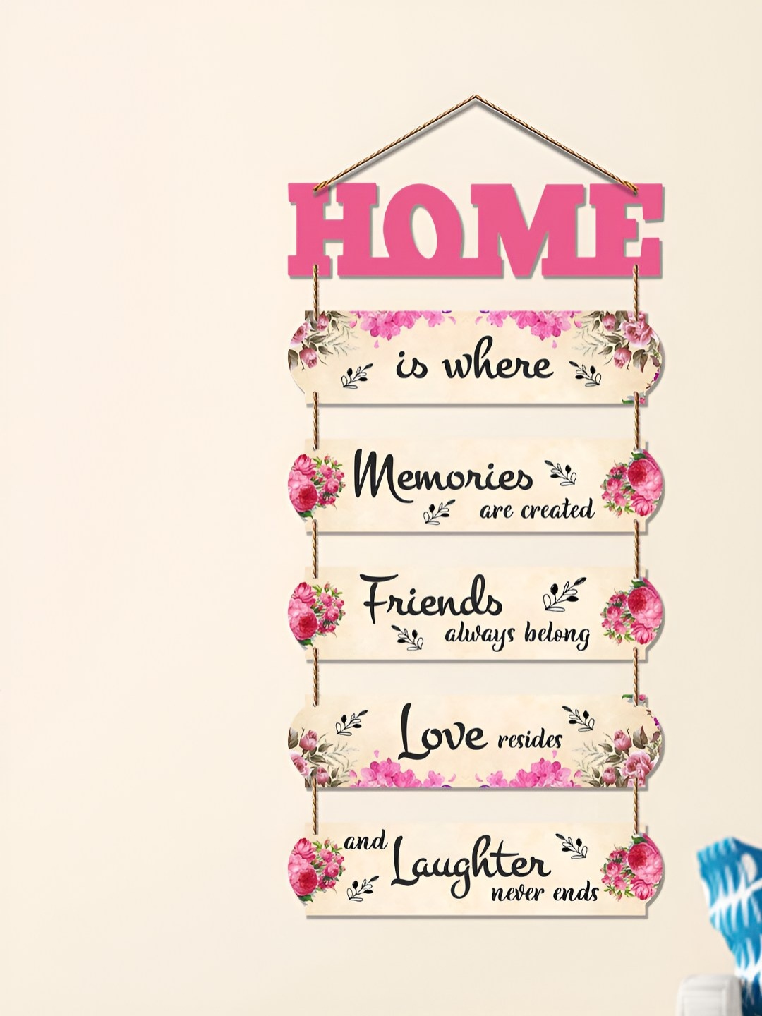 ArtVibes Pink Home Quotes Printed Wooden Wall Hanging