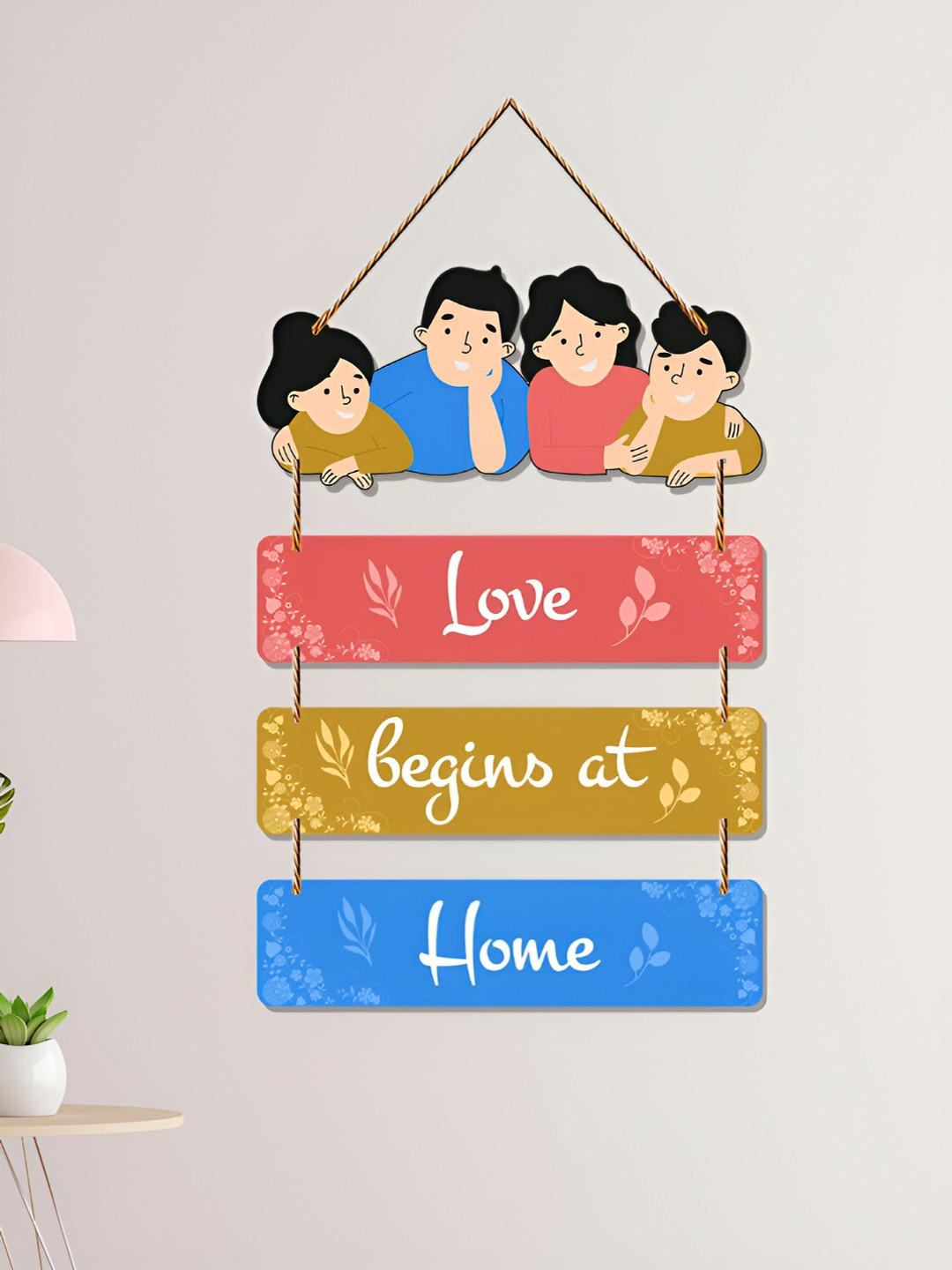 

ArtVibes Pink & Blue Love Begins Printed Wooden Hanging Wall Decor