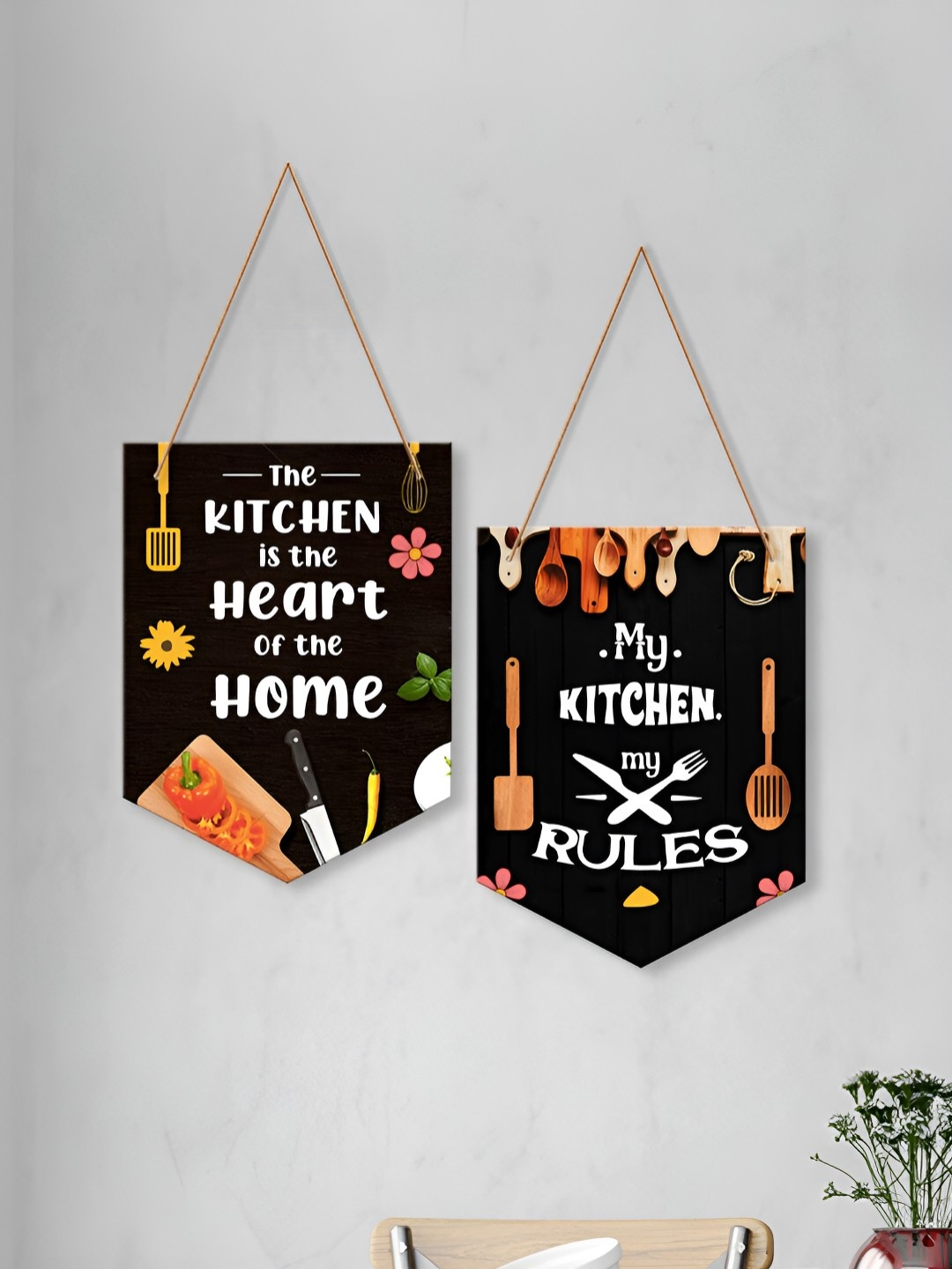 

ArtVibes Black & White My Kitchen My Rules Printed Wall Hanging