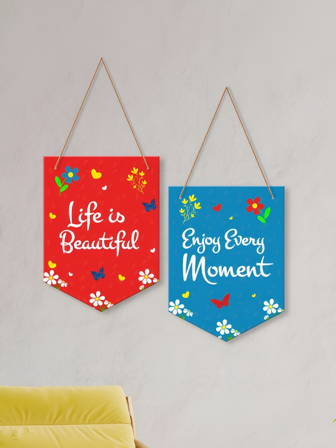 

ArtVibes Red & Blue 2 Pieces Printed Wooden Quotes Wall Hanging