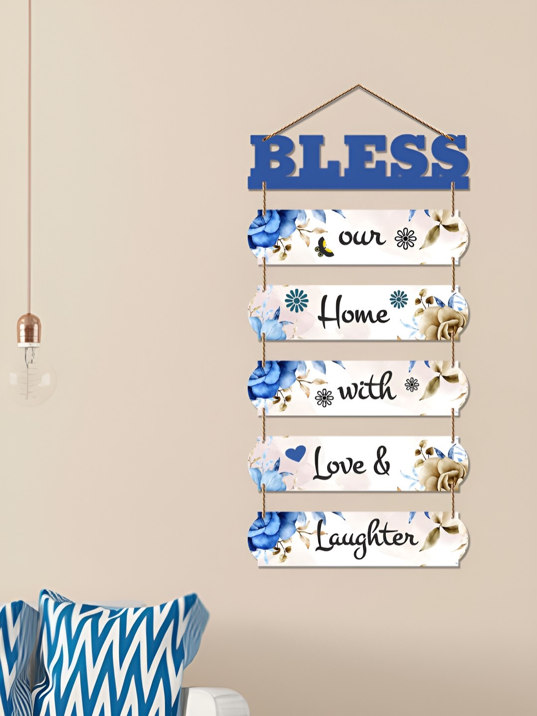 

ArtVibes White & Blue Bless Our Home Quote Wall Hanging