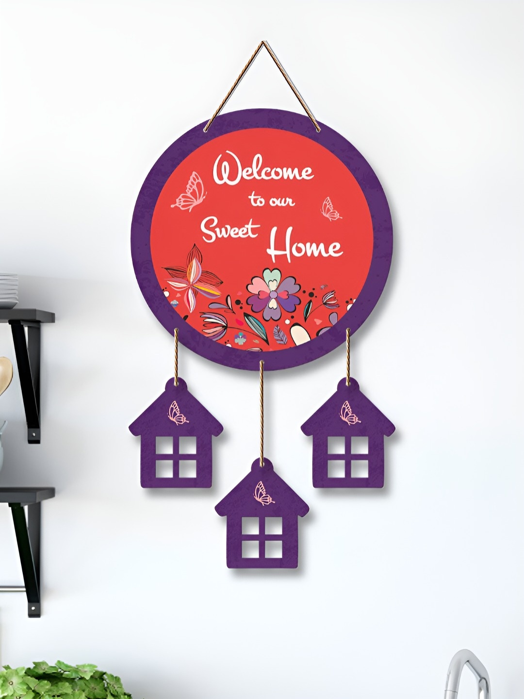 

ArtVibes Red Printed Wooden Welcome Quote Wall Hanging
