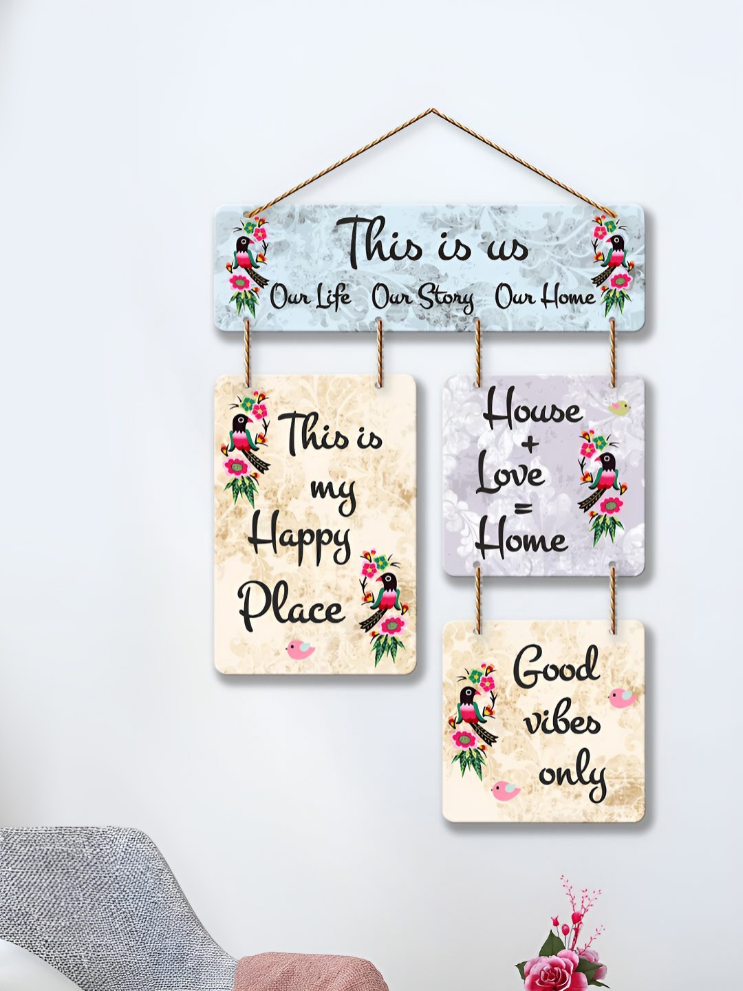 

ArtVibes Blue & Beige Printed Wooden Hanging Wall Decor