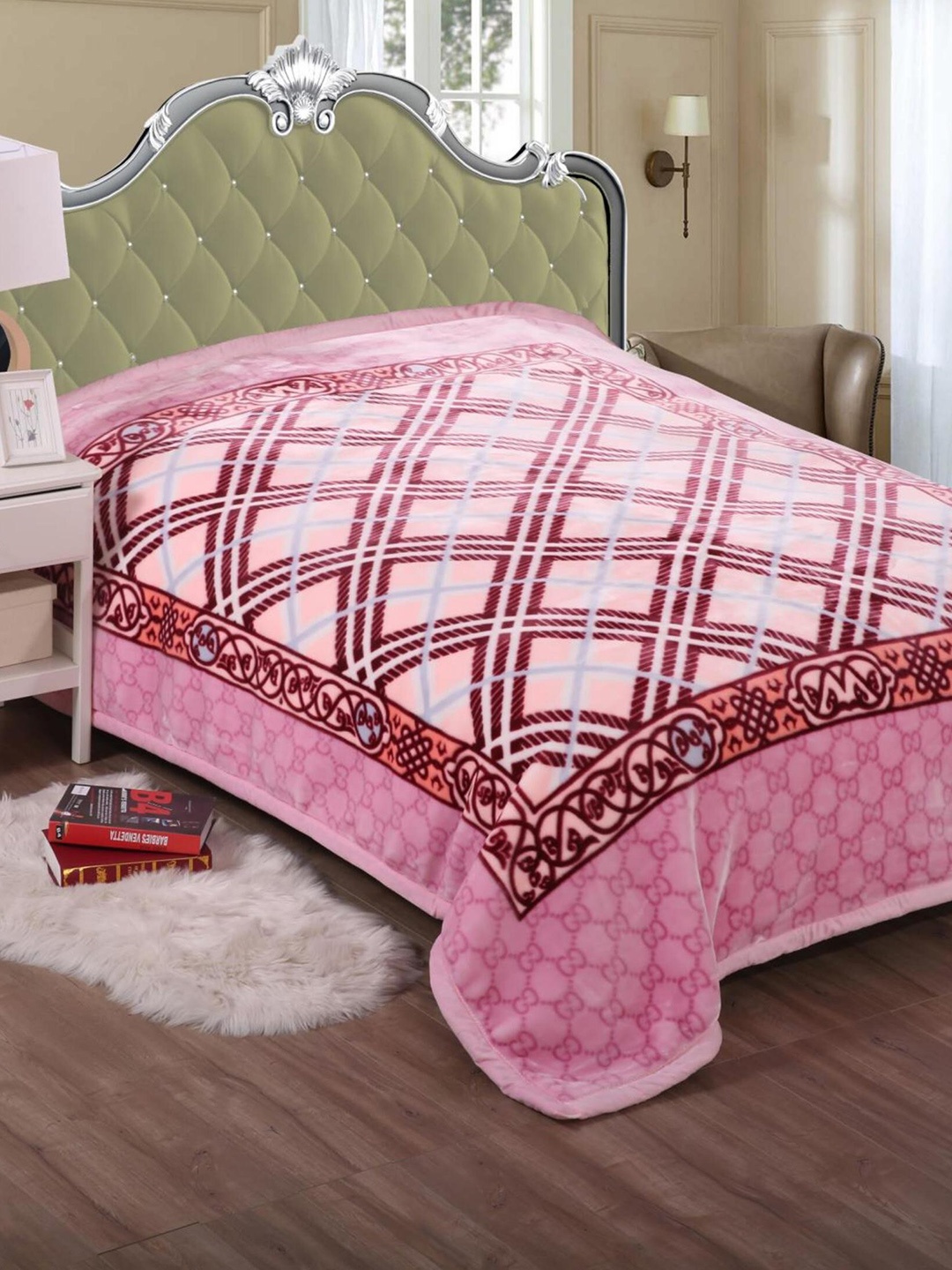 

Signature The Club Collection Pink Geometric Printed Heavy Winter Double Bed Blanket