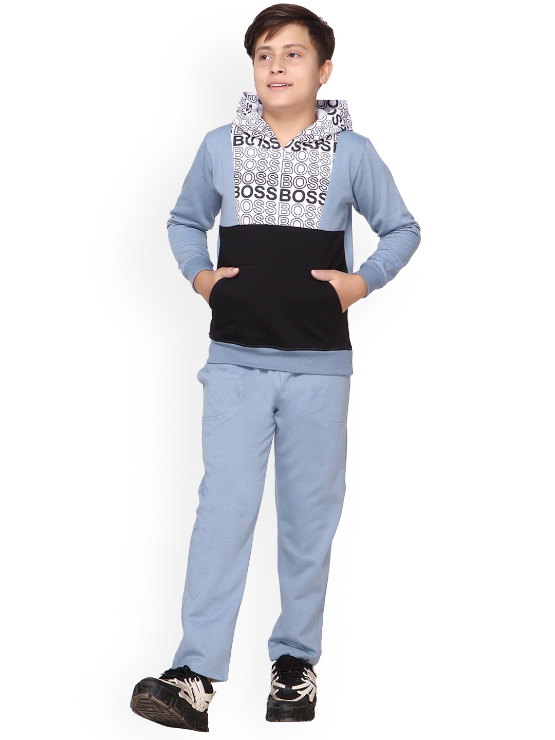 

BAESD Boys Typography Printed Hooded Fleece Tracksuit, Turquoise blue
