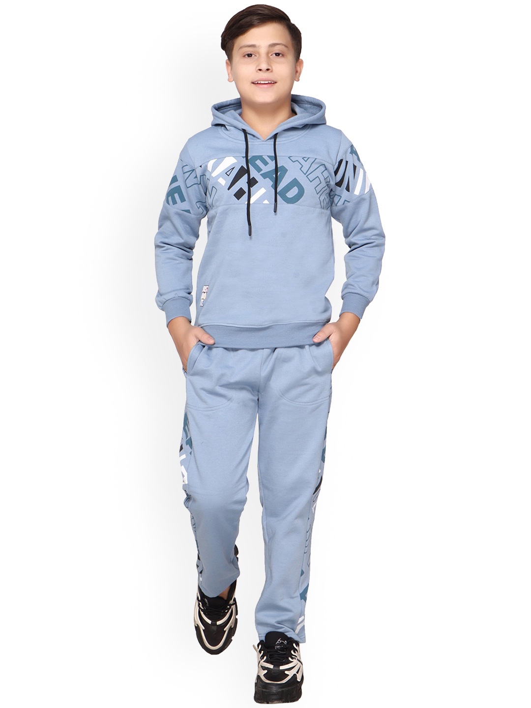 

BAESD Boys Typography Printed Hooded Fleece Tracksuit, Blue