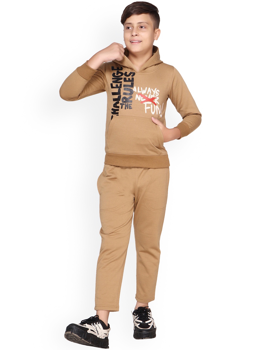 

BAESD Boys Typography Printed Hooded Fleece Tracksuit, Khaki