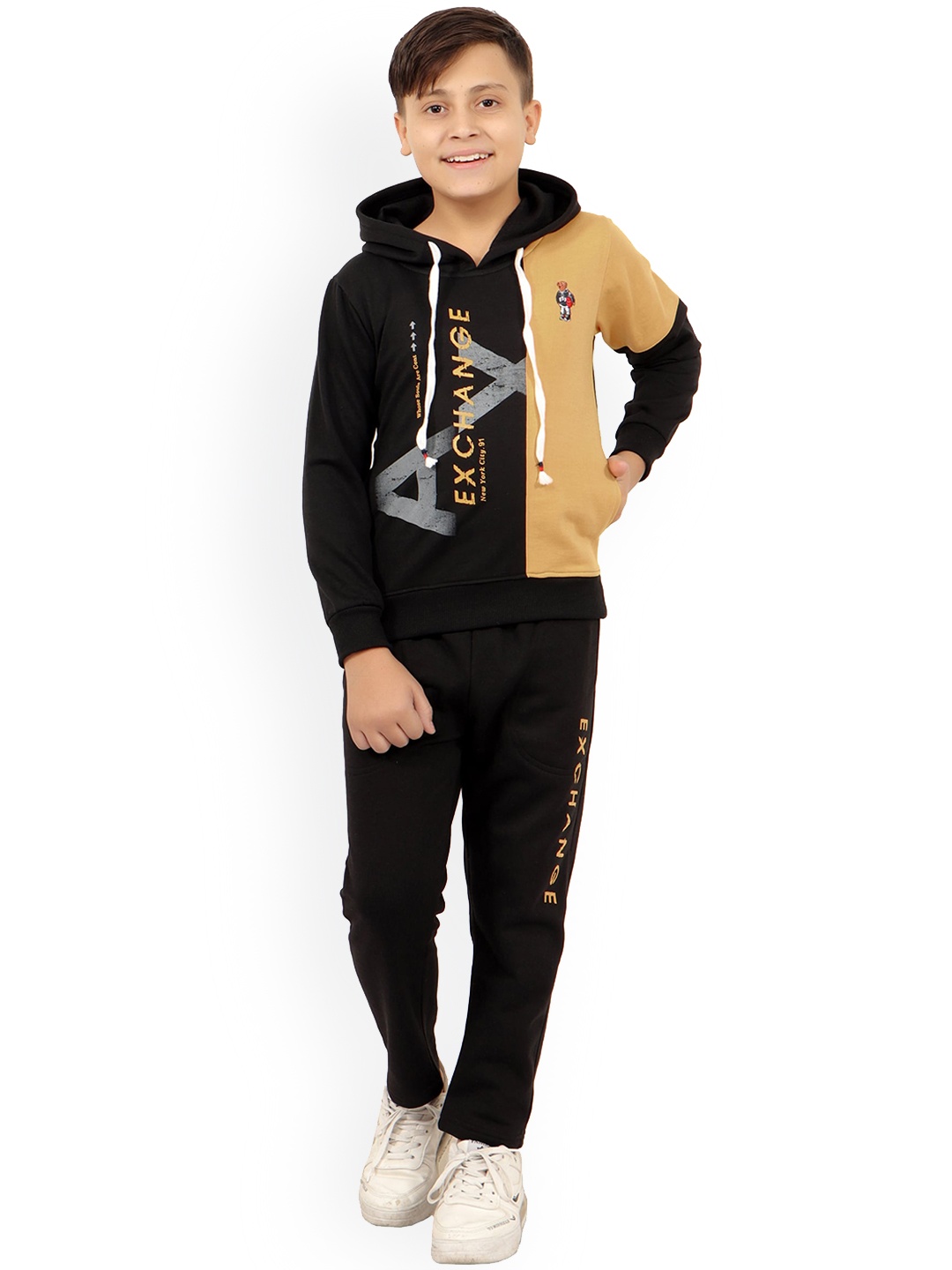 

BAESD Boys Typography Printed Hooded Fleece Tracksuit, Khaki