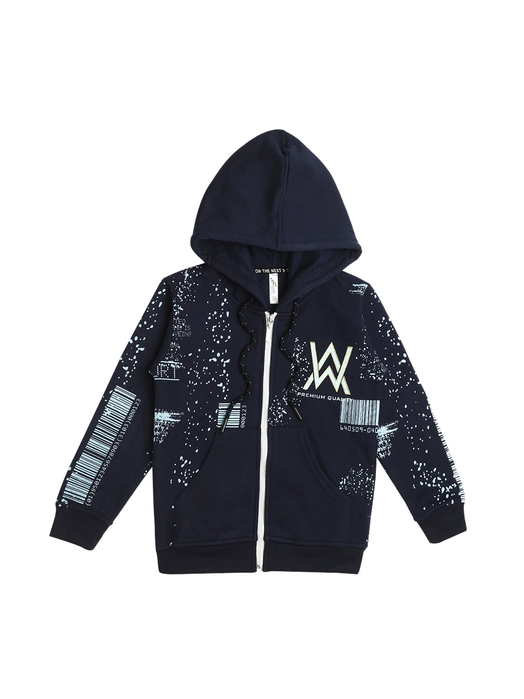 

earth conscious Boys Abstract Printed Hooded Fleece Bomber Jacket, Navy blue