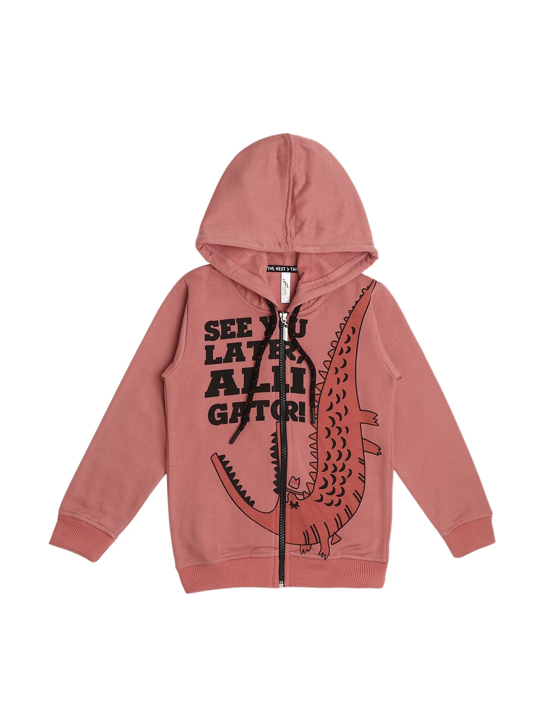 

earth conscious Boys Typographic Printed Hooded Fleece Bomber Jacket, Pink