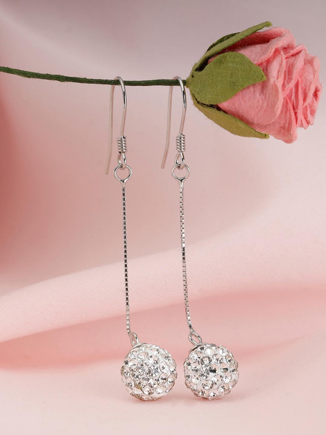 

GIVA Rhodium-Plated Zircon Drop Earrings, Silver