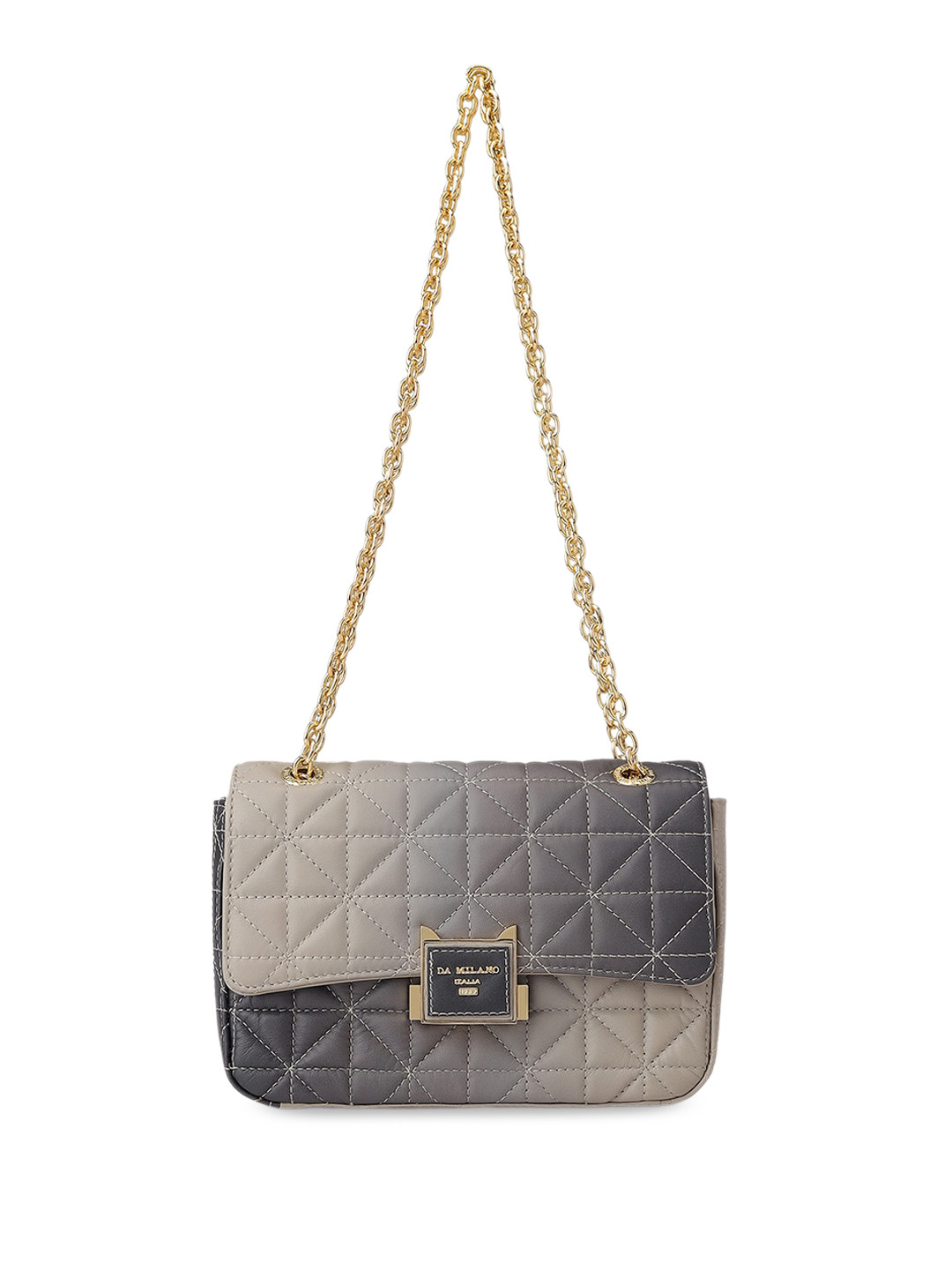 

Da Milano Quilted Textured Leather Structured Sling Bag, Grey