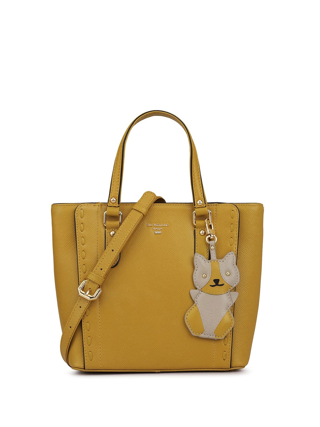 

Da Milano Textured Leather Structured Handheld Bag, Yellow
