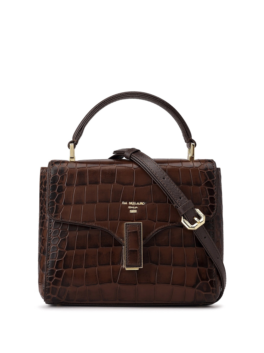 

Da Milano Textured Leather Satchel Bag, Brown