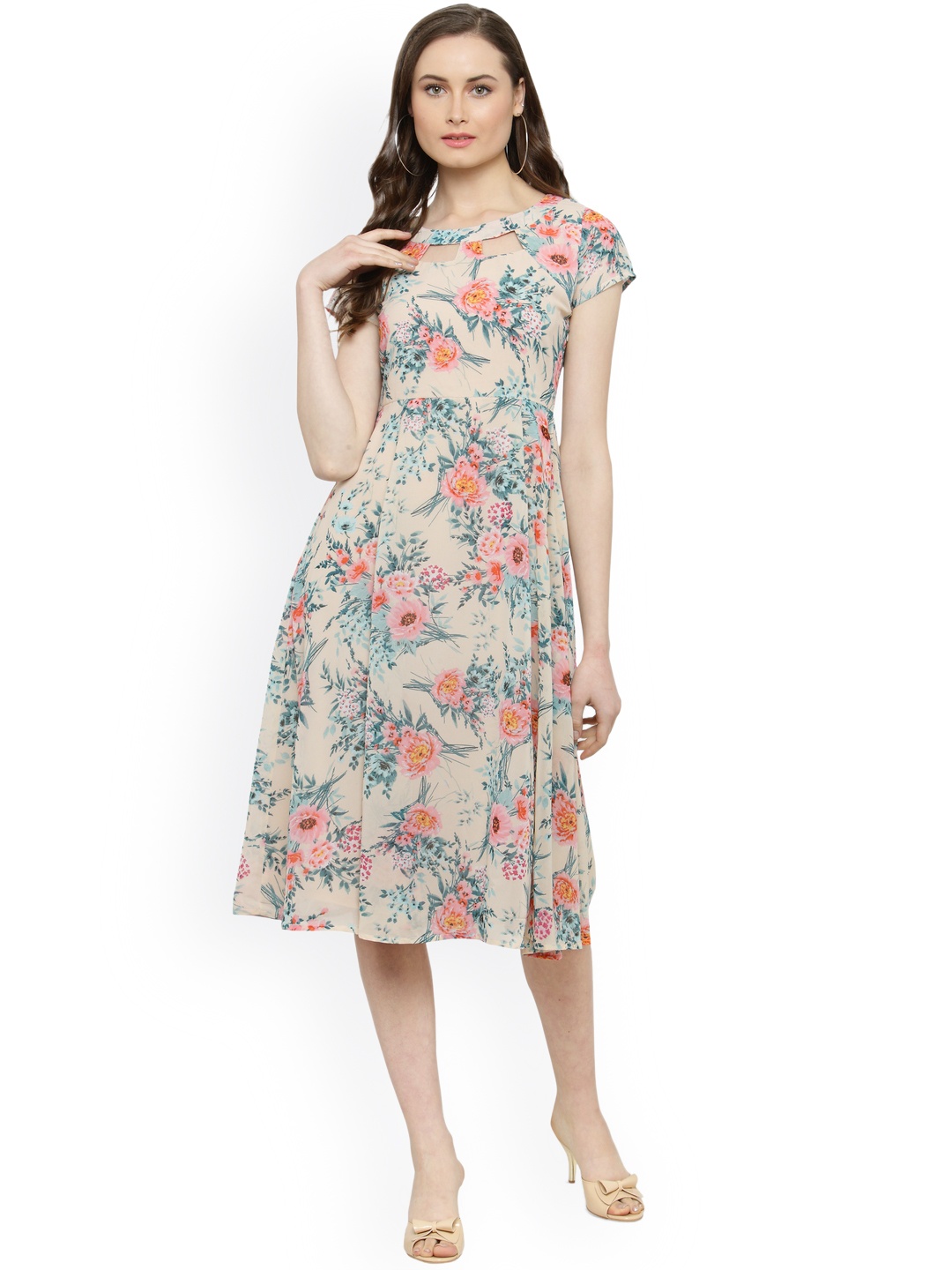

Magnetic Designs Women Beige Printed Fit and Flare Dress