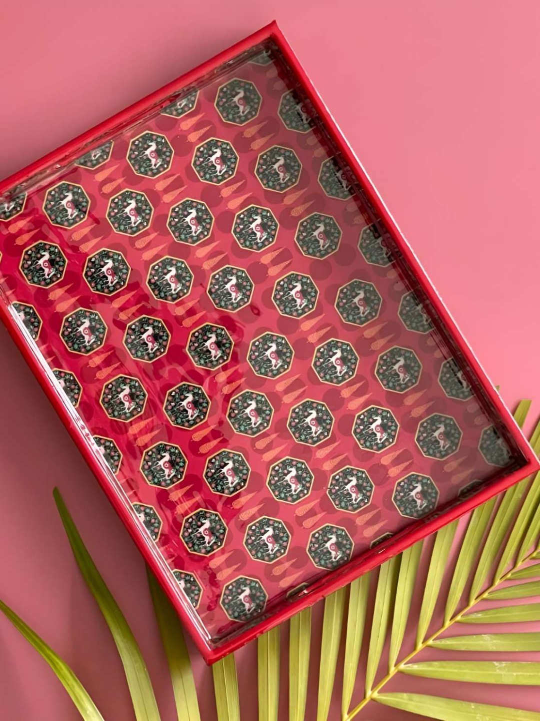 

Casa Gold Red Printed Wooden Trays