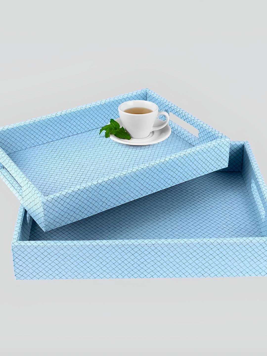 

CasaGold 2 Pcs Blue Textured Leather Trays