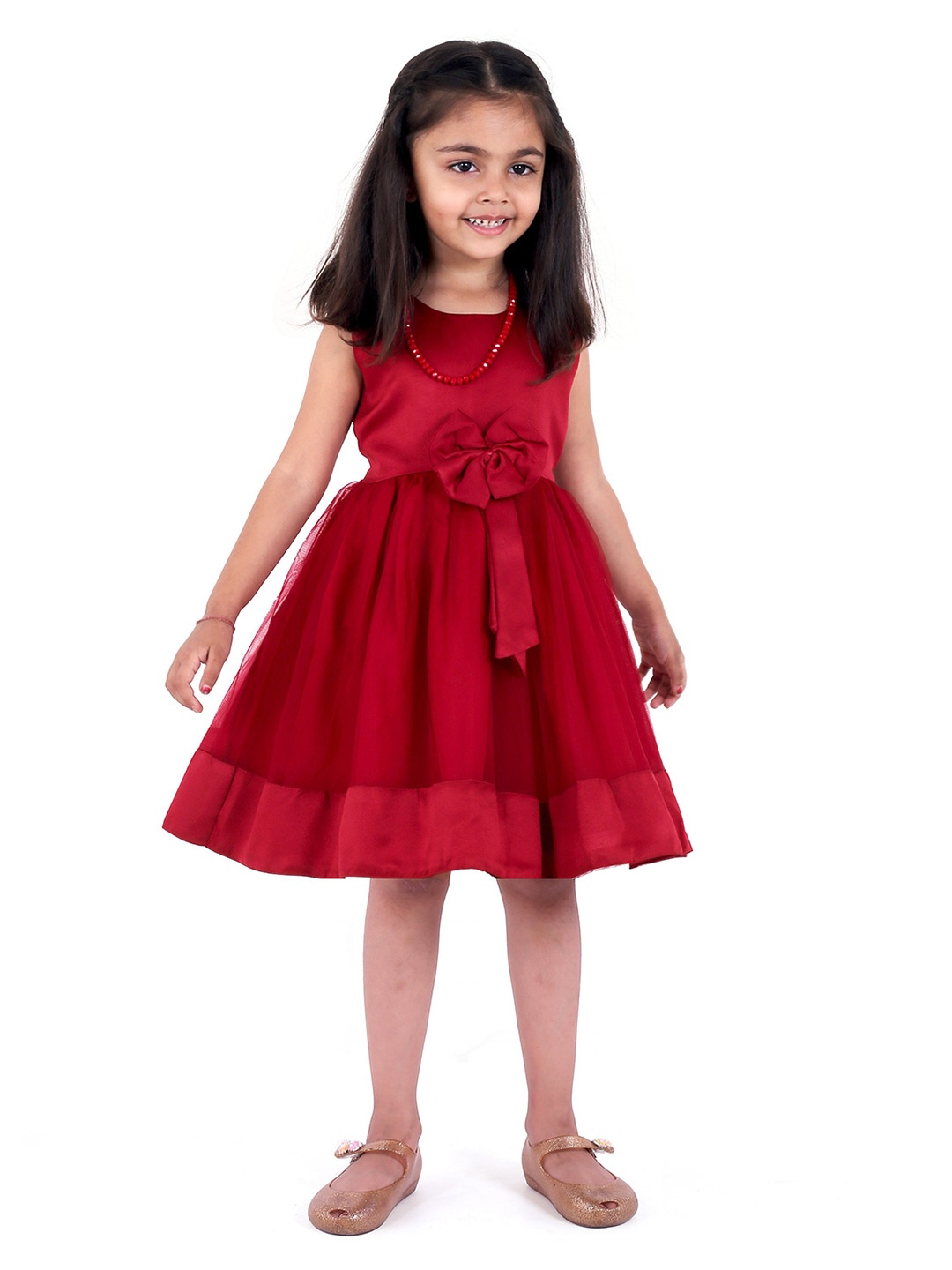 

BAESD Girls Satin Fit & Flare Sleeveless Dress, Red