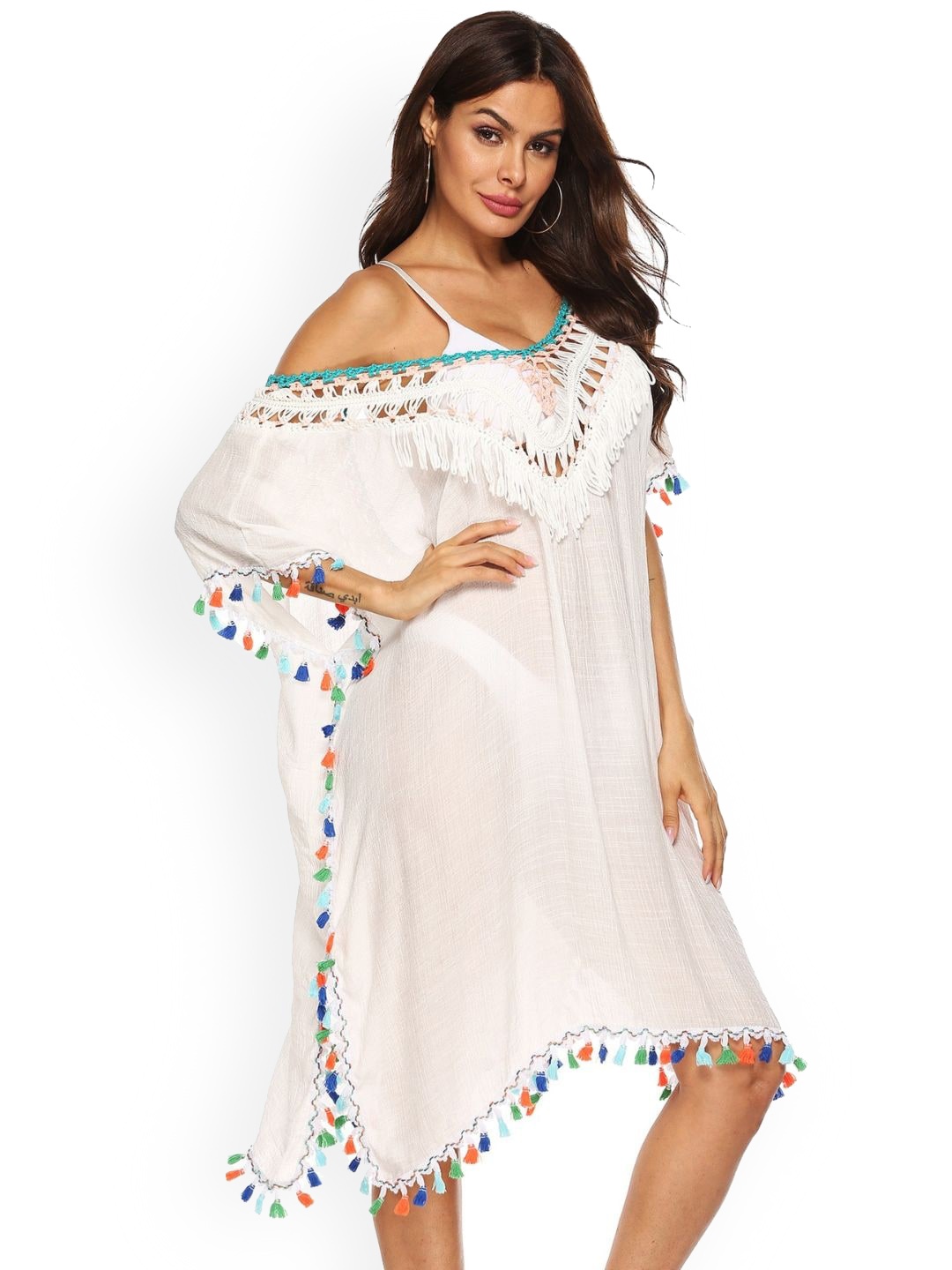 

Addery Crochet Tassel Lace Cover Up Dress, White