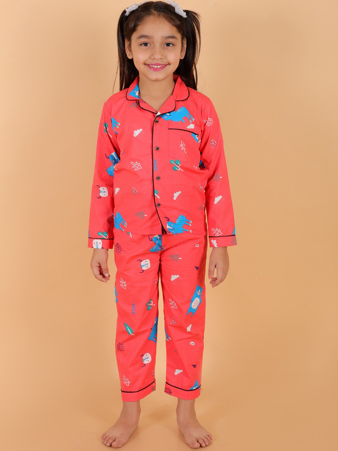 

Stuffie Land Girls Conversational Printed Night Suit, Pink