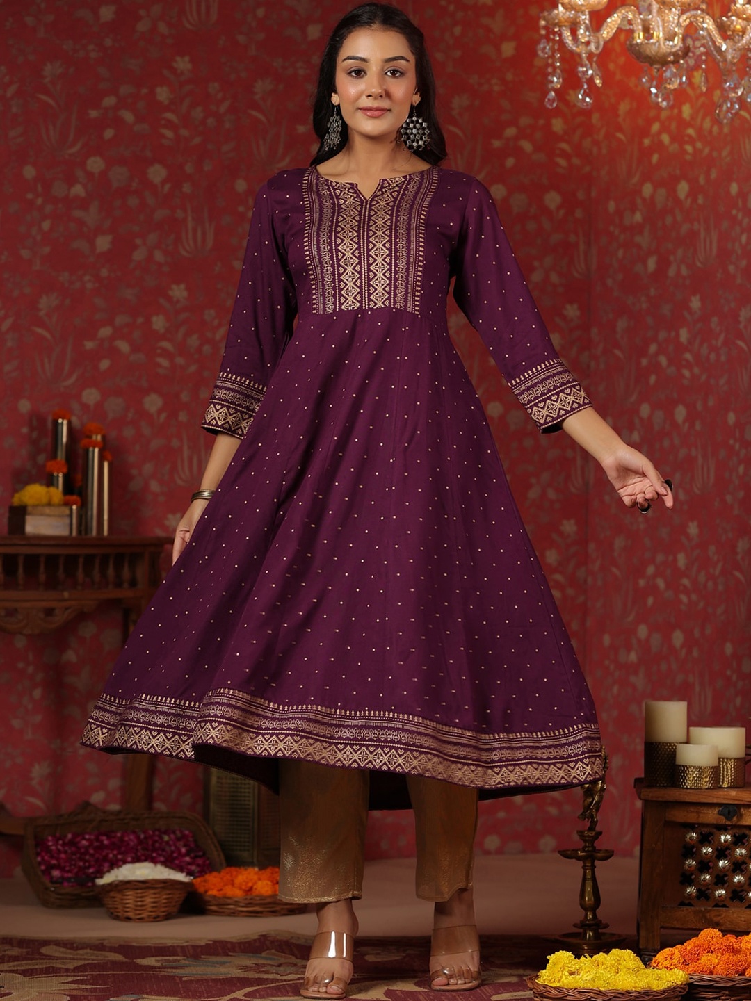 

Ishin Purple Ethnic Motifs Printed Anarkali Kurta