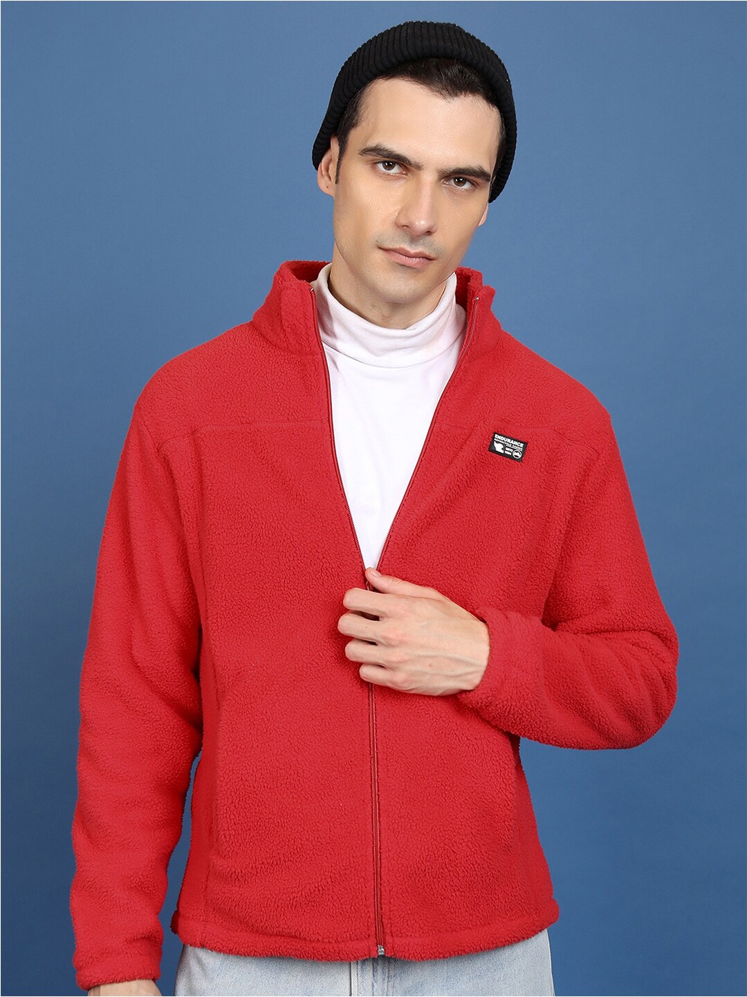 

HIGHLANDER Mock Collar Front-Open Sweatshirt, Red